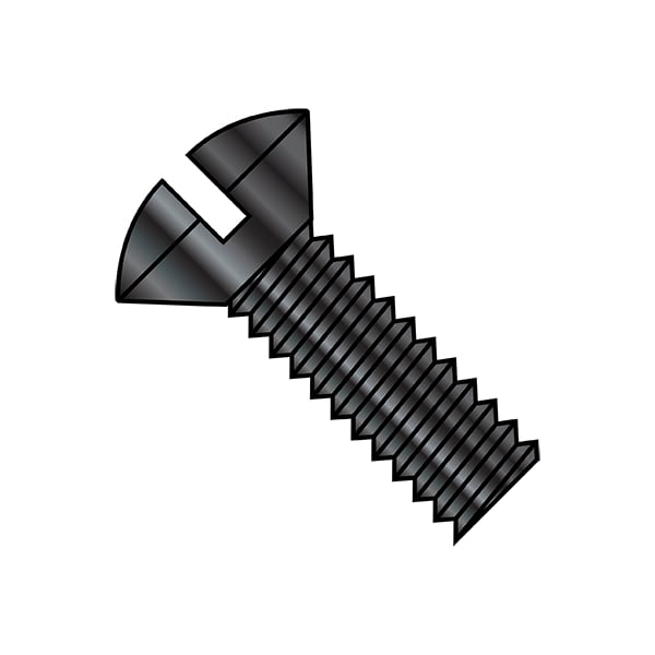 #6-32 x 1-1/4 in Slotted Oval Machine Screw, Black Oxide Steel, 8000 PK