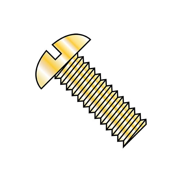 #10-24 x 1 in Slotted Round Machine Screw, Zinc Yellow Steel, 4500 PK