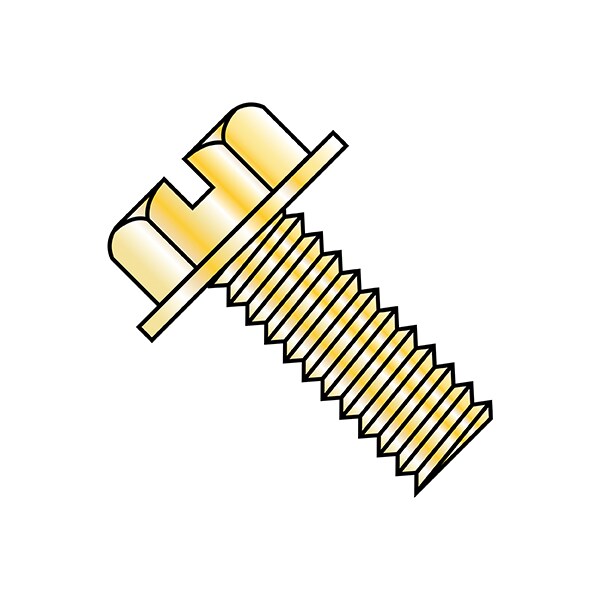 #10-24 x 1/2 in Slotted Hex Machine Screw, Zinc Yellow Steel, 7000 PK