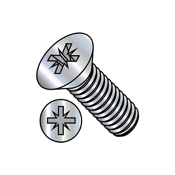 #6-32 x 1/4 in Pozidriv Flat Machine Screw, Zinc Plated Steel, 10000 PK