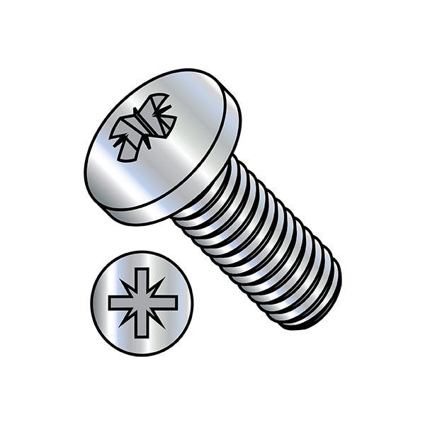 #10-32 x 1/2 in Pozidriv Pan Machine Screw, Zinc Plated Steel, 7000 PK
