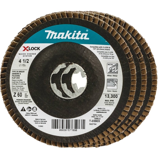 X-LOCK 4 1/2" Type 29 Flap Disc, 60 Grit