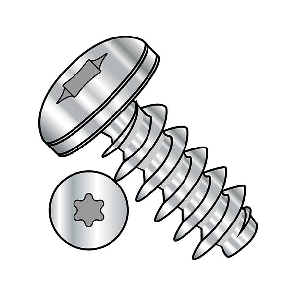 Thread Cutting Screw, M5-2.24 x 30 mm, Plain 316 Stainless Steel Pan Head Torx Drive, 1000 PK