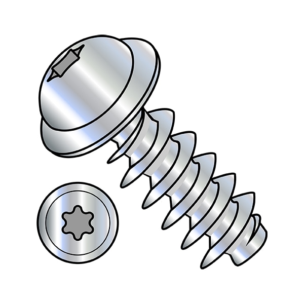 Thread Cutting Screw, M5-2.24 x 10 mm, Zinc Plated Steel Flange Round Head Torx Drive, 3000 PK