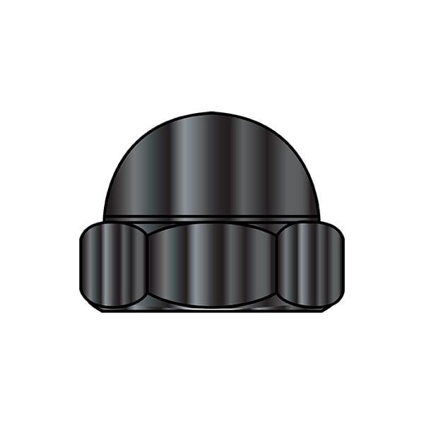 Low Crown Cap Nut, 5/16"-18, Steel, Black Oxide, 0.385 in H, 1000 PK