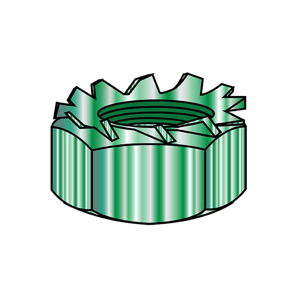 External Tooth K-Lock Lock Nut, #10-32, Steel, Green, 0.117 in Ht, 4000 PK