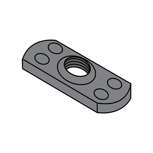 Tab Weld Nut, #6-32, Steel, 0.453 in Wd, 0.64 in Lg, 0.098 in Ht, 1000 PK