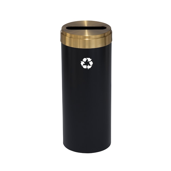 12 gal Round Recycling Bin, Satin Black/Satin Brass