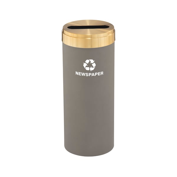 12 gal Round Recycling Bin, Nickel/Satin Brass