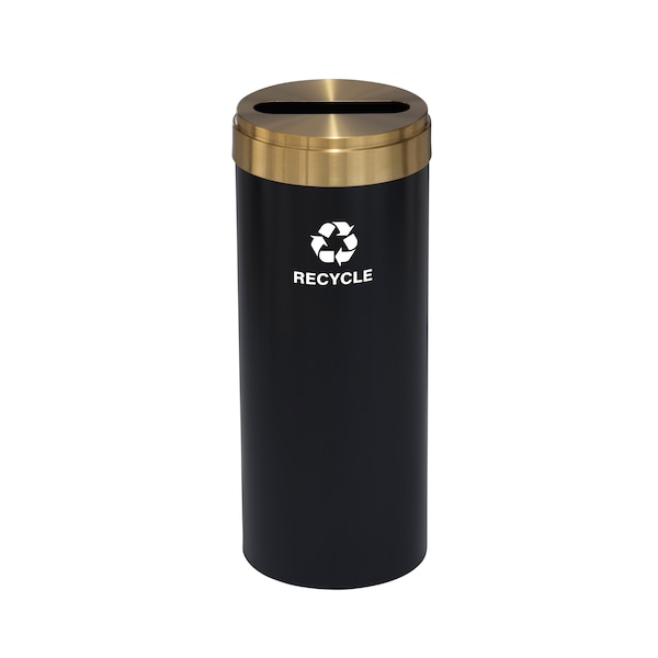 15 gal Round Recycling Bin, Satin Black/Satin Brass