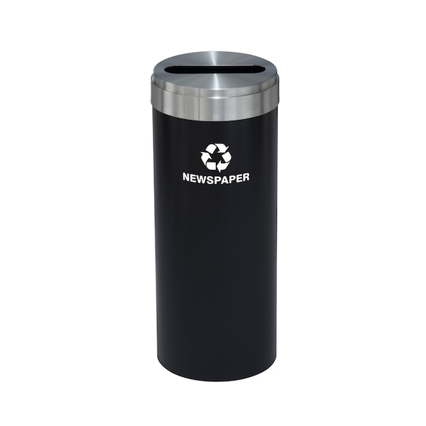 15 gal Round Recycling Bin, Satin Black/Satin Aluminum