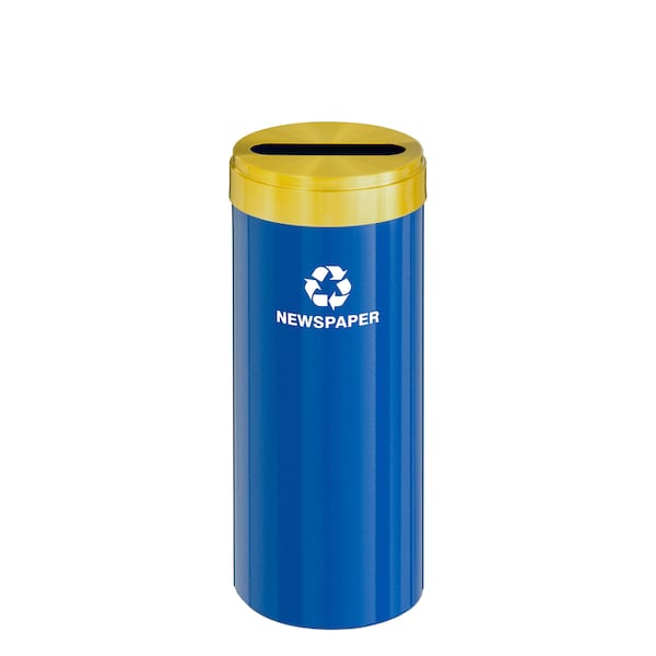 15 gal Round Recycling Bin, Blue/Satin Brass