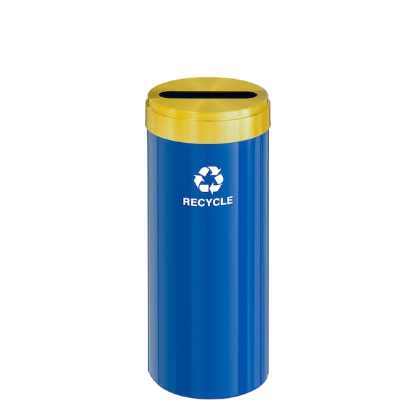 15 gal Round Recycling Bin, Blue/Satin Brass