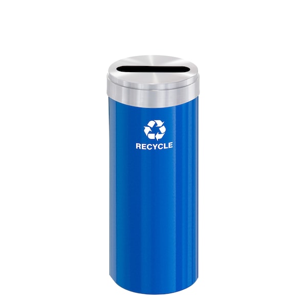15 gal Round Recycling Bin, Blue/Satin Aluminum