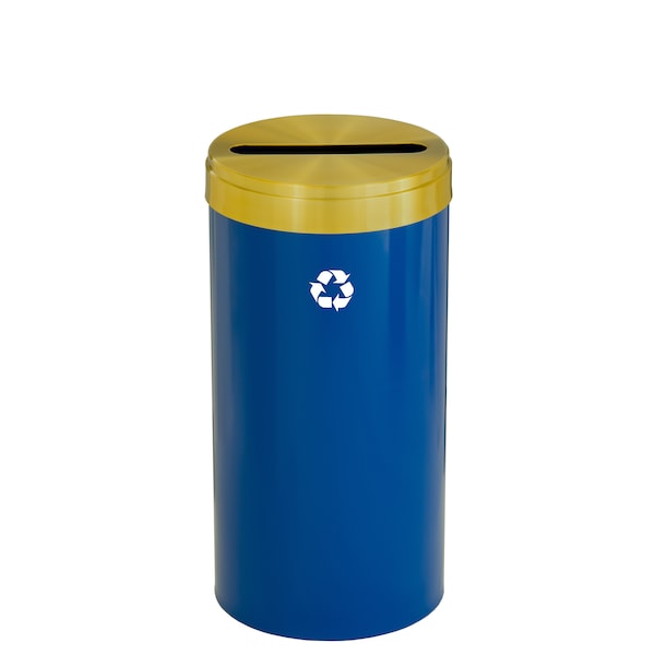 16 gal Round Recycling Bin, Blue/Satin Brass