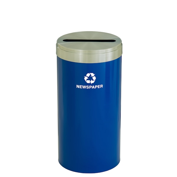 16 gal Round Recycling Bin, Blue/Satin Aluminum