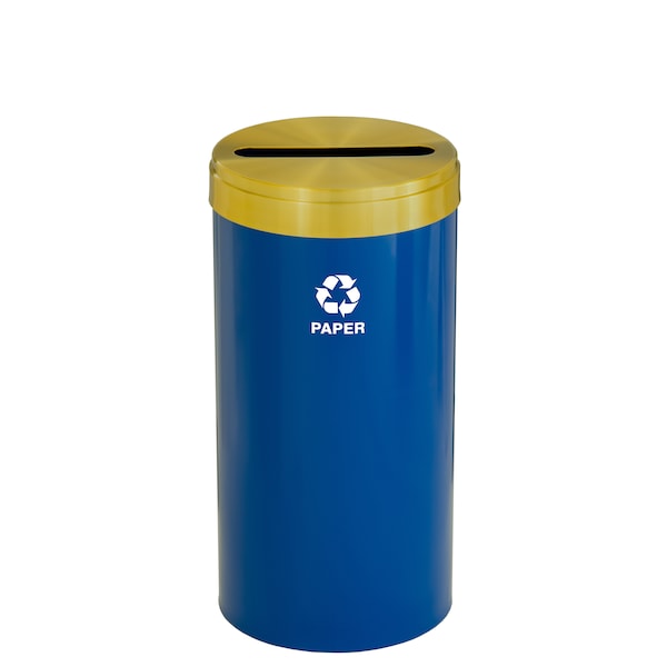 23 gal Round Recycling Bin, Blue/Satin Brass