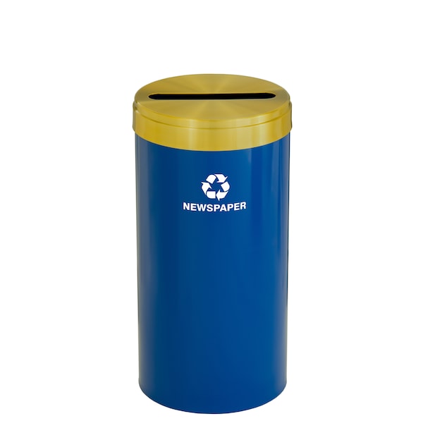 23 gal Round Recycling Bin, Blue/Satin Brass