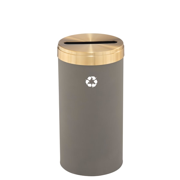 23 gal Round Recycling Bin, Nickel/Satin Brass