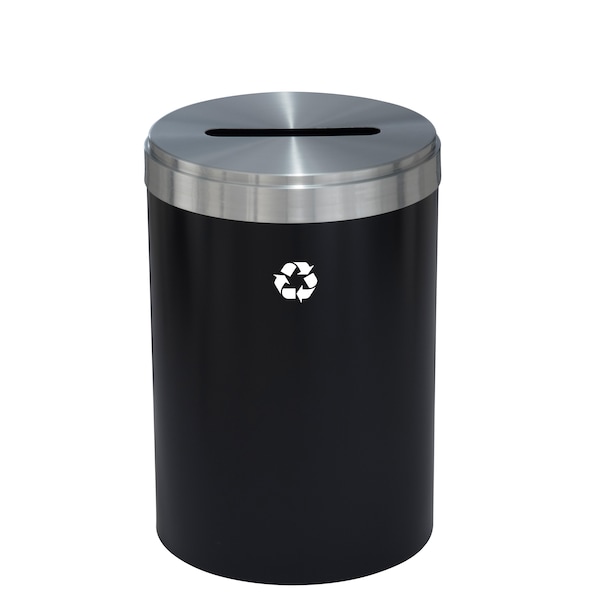 33 gal Round Recycling Bin, Satin Black/Satin Aluminum