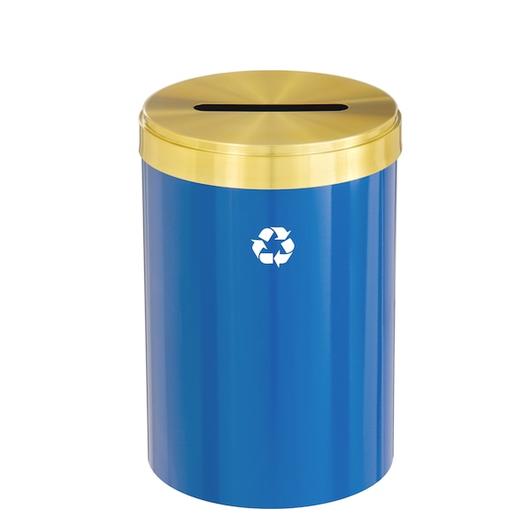 33 gal Round Recycling Bin, Blue/Satin Brass