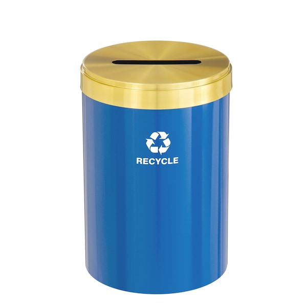 33 gal Round Recycling Bin, Blue/Satin Brass