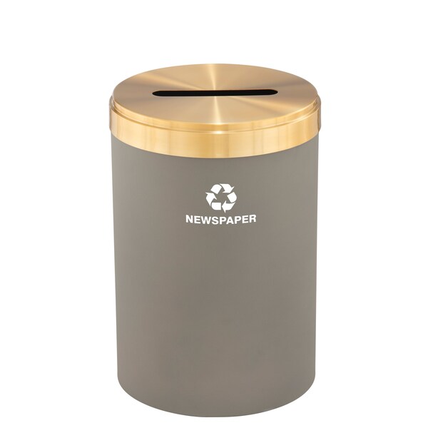 33 gal Round Recycling Bin, Nickel/Satin Brass