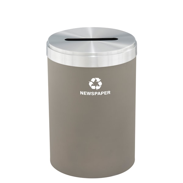 33 gal Round Recycling Bin, Nickel/Satin Aluminum