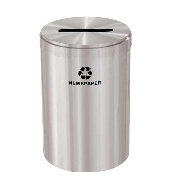 33 gal Round Recycling Bin, Satin Aluminum