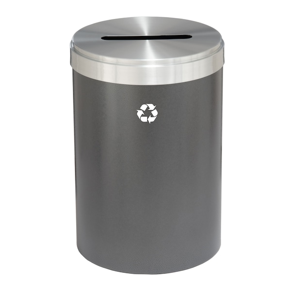 33 gal Round Recycling Bin, Silver Vein/Satin Aluminum