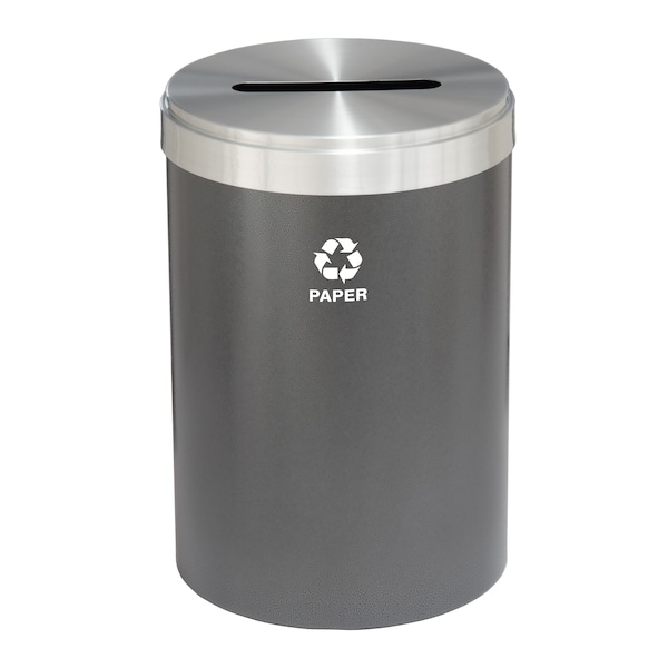 33 gal Round Recycling Bin, Silver Vein/Satin Aluminum