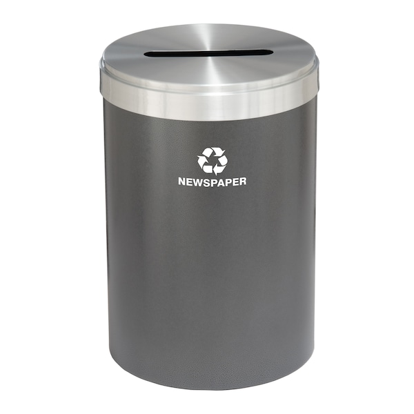 33 gal Round Recycling Bin, Silver Vein/Satin Aluminum