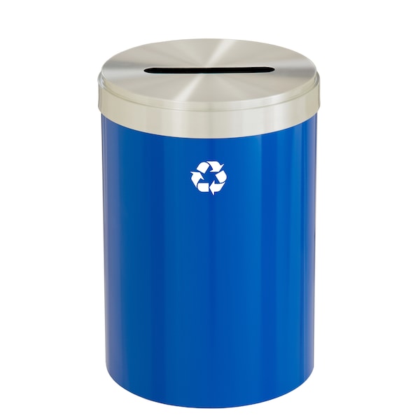 41 gal Round Recycling Bin, Blue/Satin Aluminum