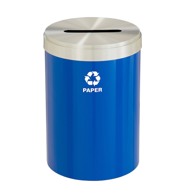 41 gal Round Recycling Bin, Blue/Satin Aluminum