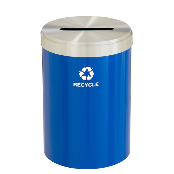 41 gal Round Recycling Bin, Blue/Satin Aluminum