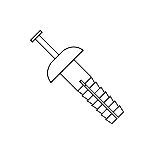 Nail Drive Anchor, 1/4" Dia., 3/4" L, Nylon White, 1000 PK