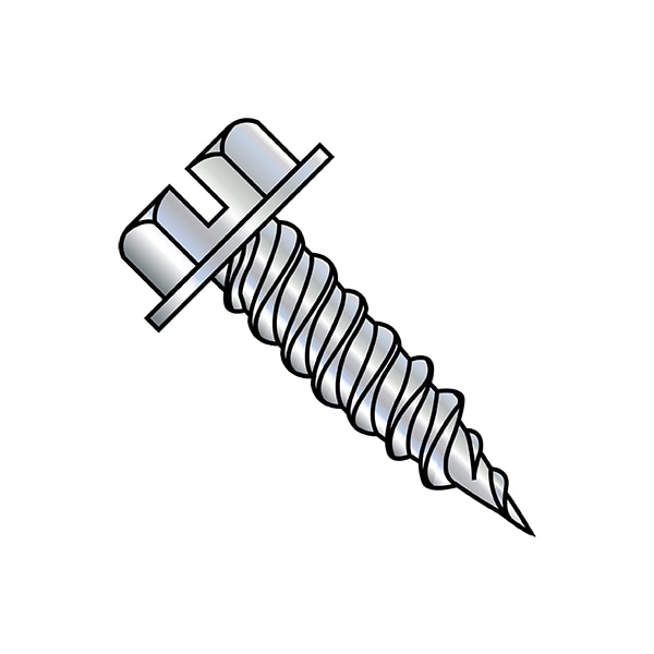 Self-Drilling Screw, #8-15 x 3/4 in, Zinc Plated Steel Flange Hex Head External Hex Drive, 6000 PK
