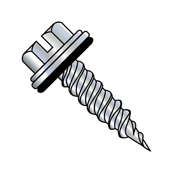 Self-Drilling Screw, #10 x 1-1/2 in, Zinc Plated Steel Flange Hex Head External Hex Drive, 1000 PK