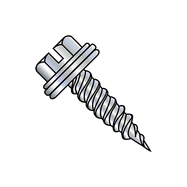 Sheet Metal Screw, #8-15 x 2 in, Zinc Plated Steel Flange Hex Head Slotted Drive, 1000 PK