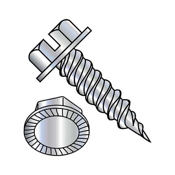Sheet Metal Screw, #8-15 x 3/4 in, Zinc Plated Steel Flange Hex Head Slotted Drive, 8000 PK