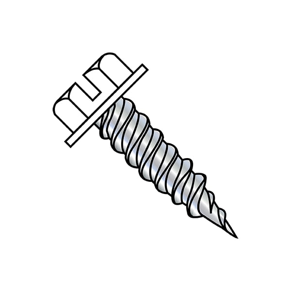 Sheet Metal Screw, #7-16 x 1/2 in, Zinc Plated Steel Flange Hex Head Slotted Drive, 10000 PK
