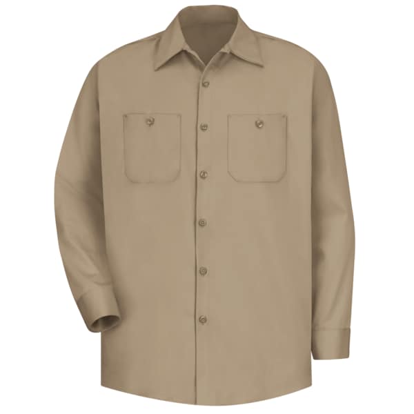 Men's Long Sleeve Work Shirt, Cotton, Button Fronts, 2 Pocket(s), Tan, 3XL