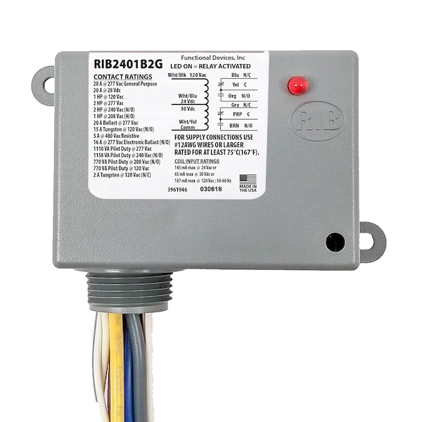 Relay, 20A, DPDT, 24VAC/DC/120VAC