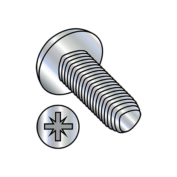 #10-24 x 5/16 in Pozidriv Pan Machine Screw, Zinc Plated Steel, 10000 PK