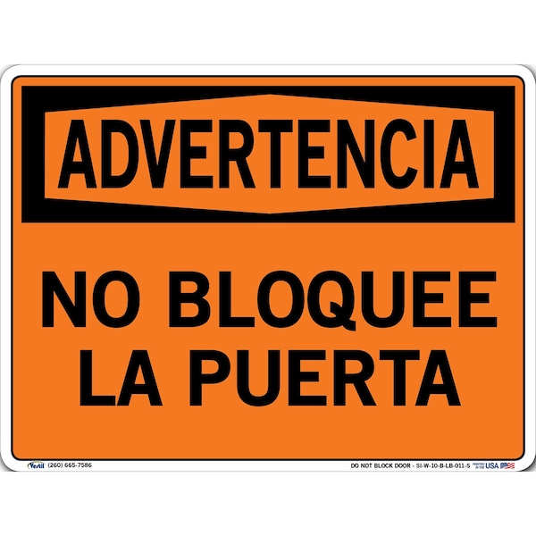 Vinyl Label Sign, 9-1/2" Height, 12-1/2" Width, Vinyl Label, Rectangle, Spanish
