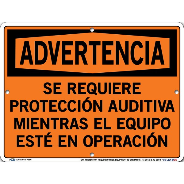 Aluminum Sign, 9-1/2" Height, 12-1/2" Width, Aluminum, Rectangle, Spanish