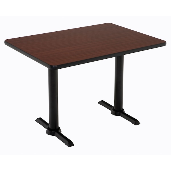 Rectangle KFI Mode 30" x 48" Conference Table, Mahogany Finish, Black T-leg Base, Bistro Height