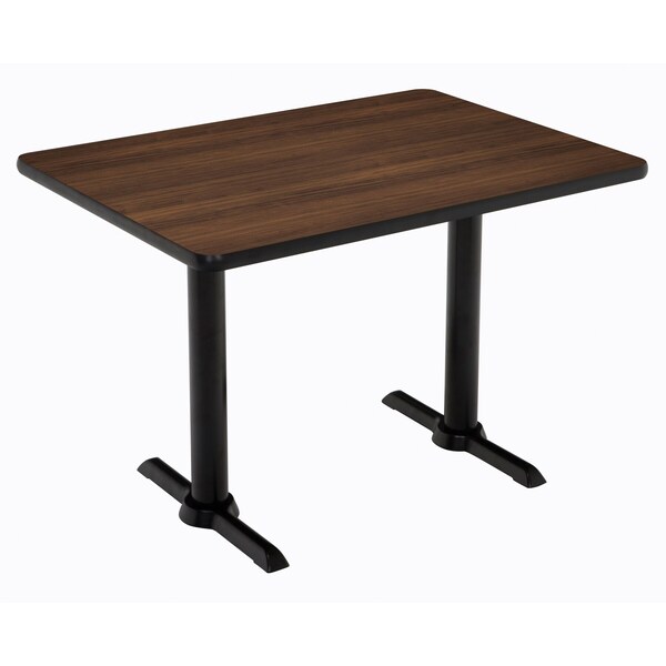 Rectangle KFI Mode 30" x 48" Conference Table, Walnut Finish, Black T-leg Base, Bistro Height, 48 W