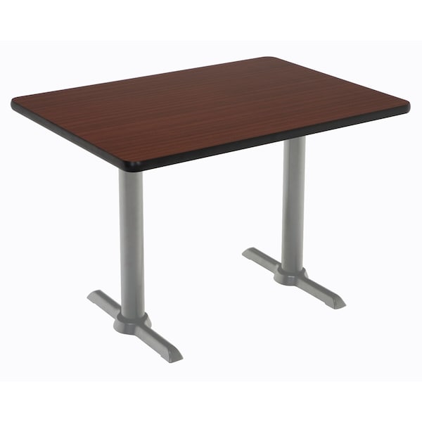 Rectangle KFI Mode 30" x 48" Conference Table, Mahogany Finish, Silver T-leg Base, Bistro Height