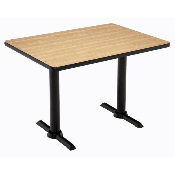 Rectangle KFI Mode 30" x 60" Conference Table, Natural Finish, Black T-leg Base, Bistro Height